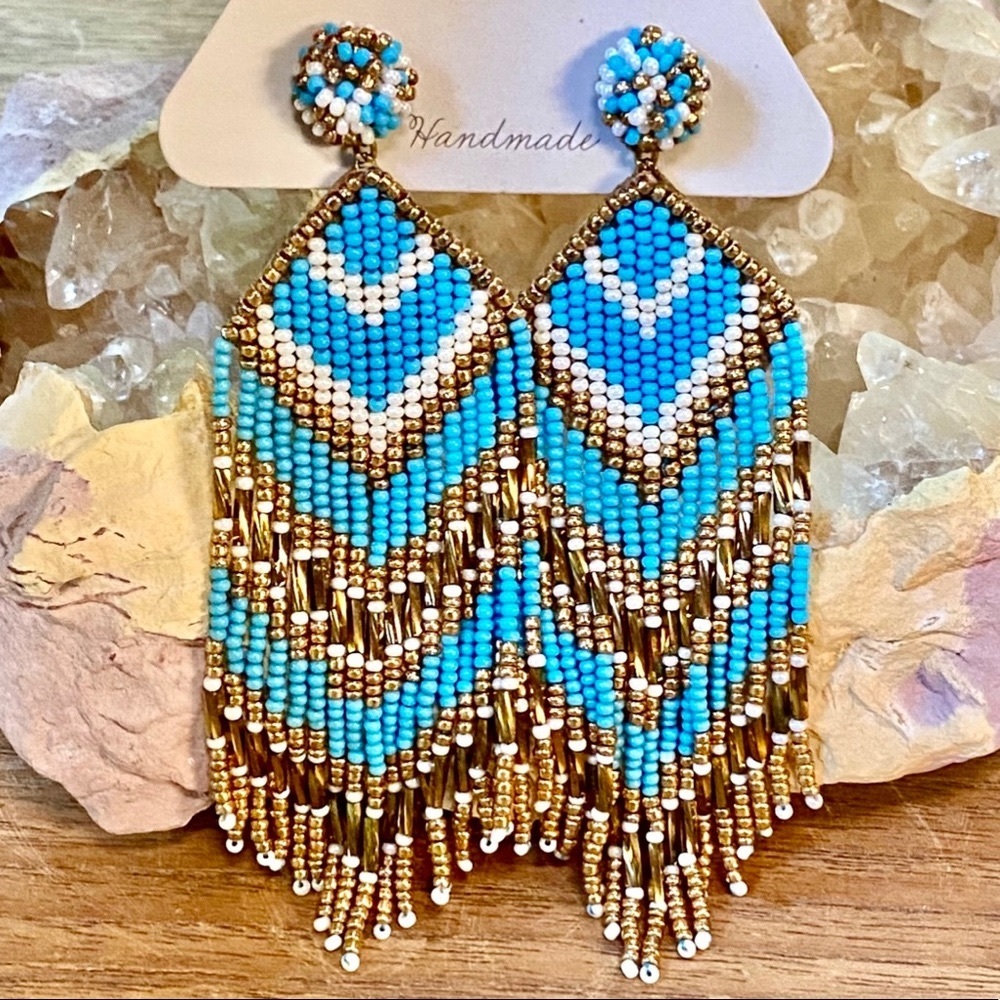 NWT Deepa Gurnani Beaded Fringe Chandeliers